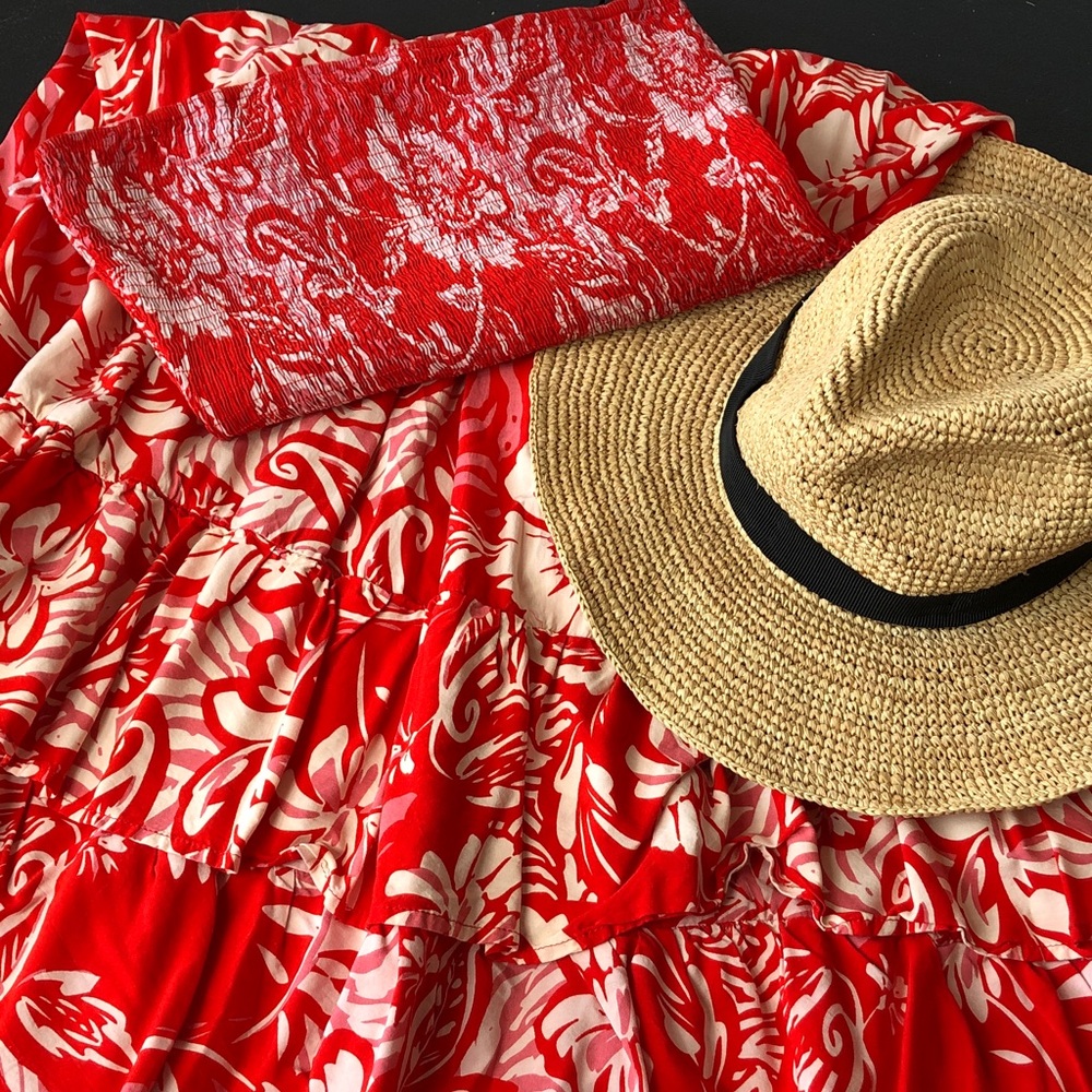 Anthro Abel The Label XL fits SML Floral Strapless Smocked Ruffle Layered Dress - Picture 2 of 8